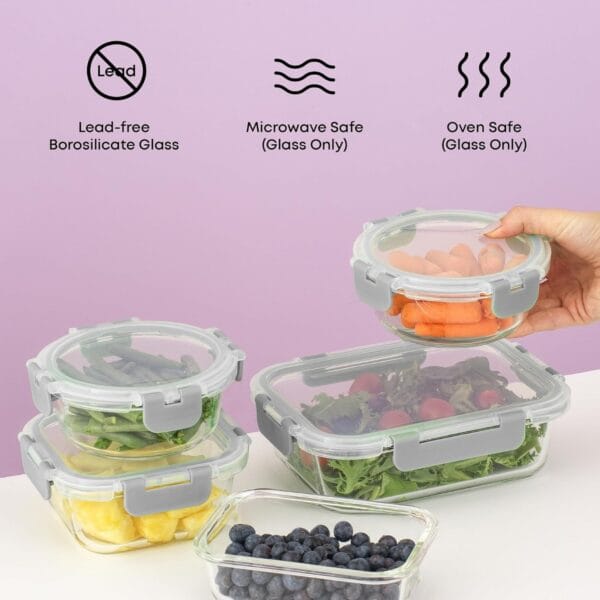24 Piece Glass Food Storage Containers with Lids-Gray