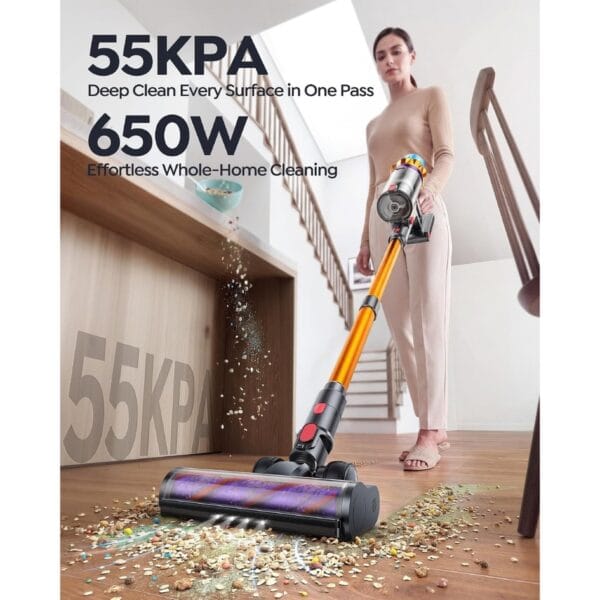 1 80Mins Cordless Vacuum Cleaner, 650W 55Kpa Stick Vacuum Cleaner for Home