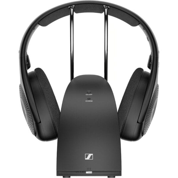 Sennheiser RS 120-W On-Ear Wireless Headphones for Crystal-clear TV Listening with 3 Sound Modes, Lightweight Design, Easy Volume Control, 60 m Range and Convenient Transmitter/Charger Combo - Black