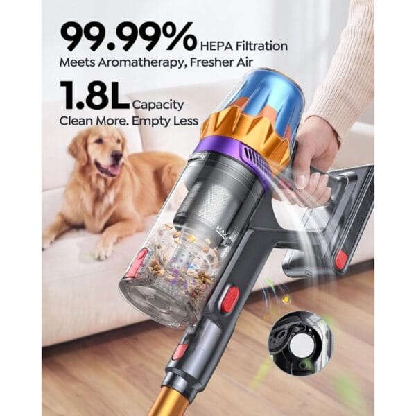 5 80Mins Cordless Vacuum Cleaner, 650W 55Kpa Stick Vacuum Cleaner for Home