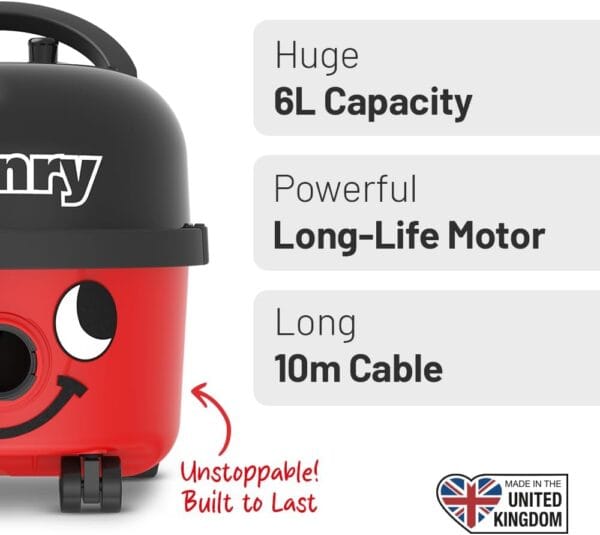 Henry HVR160-11 Bagged Cylinder Vacuum Cleaner, 6 Litre, 620W, Red and Black