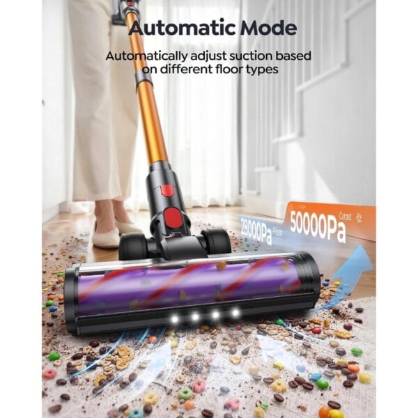 6 80Mins Cordless Vacuum Cleaner, 650W 55Kpa Stick Vacuum Cleaner for Home