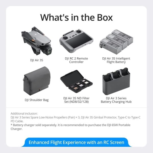 Visit the DJI Store DJI Air 3S Fly More Combo (RC 2 Screen Remote Controller), 4K Drone
