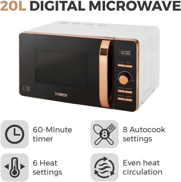 Tower Digital Microwave 20L, 800W Black and Rose Gold, T24021