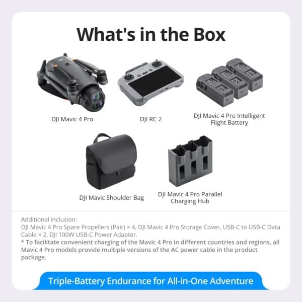 DJI Mavic 4 Pro Fly More Combo with DJI RC 2, Flagship Tri-Camera Drone with 100MP 4/3 CMOS Hasselblad Camera, 30km Video Transmission, 51-Min Max Flight Time, Charging Hub, and More