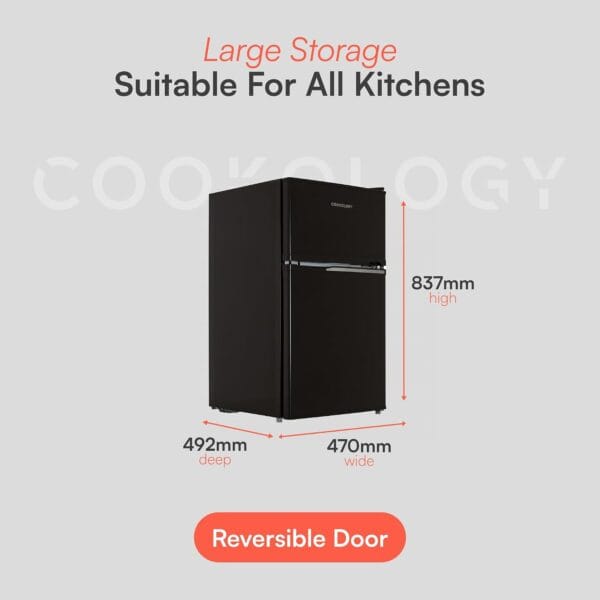 Cookology 87L 47cm Under-Counter Fridge Freezer - Black [Energy Class F]