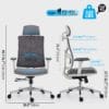 HOLLUDLE Ergonomic Office Chair with Adaptive Backrest, High Back Computer Desk Chair with 4D Armrests