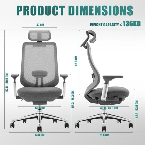 COLAMY Ergonomic Mesh Office Chair, High Back Computer Executive Desk Chair with Adjustable Headrest and 4D Arms