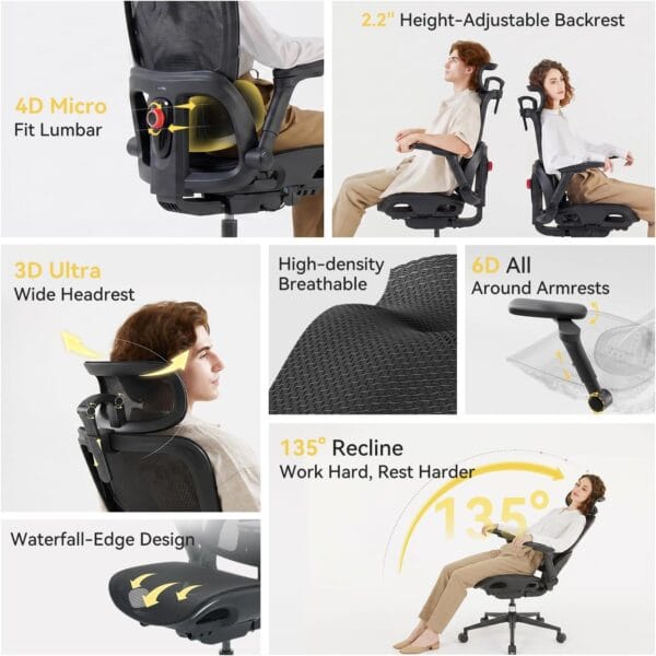 SIHOO B300 Pro Ergonomic Office Chair with Footrest, 4-Way Lumbar Support