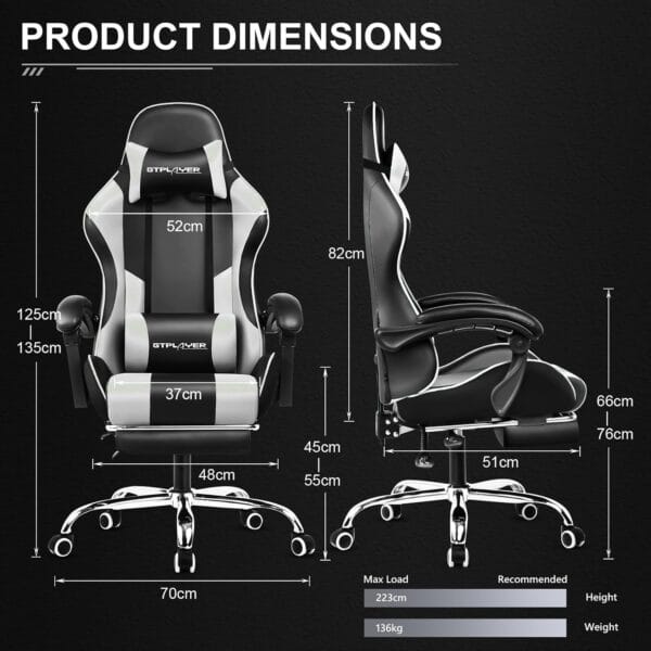 71UbuB7sdOL._AC_SL1500_ GTPLAYER Gaming Chair, Massage Computer Chairs with Footrest