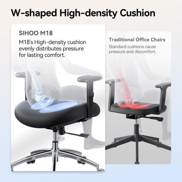 SIHOO M18 Ergonomic Office Chair, Adjustable Lumbar Support, 330 lb, Black