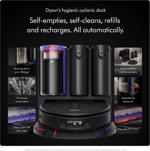 Dyson Robot Vacuum, Self-Cleaning, Self-Emptying, Black and Blue