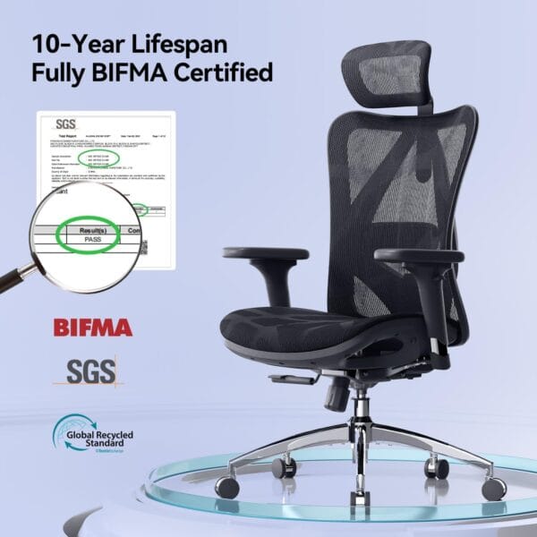 SIHOO M57 Ergonomic Mesh Office Chair, Lumbar Support, 330 lb, Black