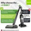 Gtech AirRAM MK2 | Lightweight Cordless Vacuum Cleaner for Carpets, Hard Floor, Pet Hair | 22V Li-ion Battery 40 Mins Runtime
