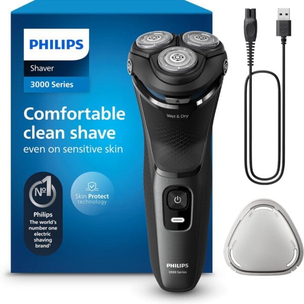 Philips Electric Shaver 3000 Series - Wet & Dry Electric Shaver for Men with SkinProtect Technology in Dark Moon
