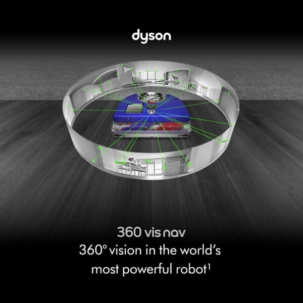 Dyson 360 Vis Nav™ robot vacuum, full-width brush, designed for all floor types (Blue/Nickel)