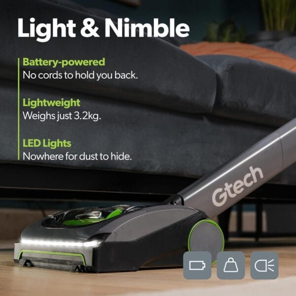Gtech AirRAM MK2 | Lightweight Cordless Vacuum Cleaner for Carpets, Hard Floor, Pet Hair | 22V Li-ion Battery 40 Mins Runtime