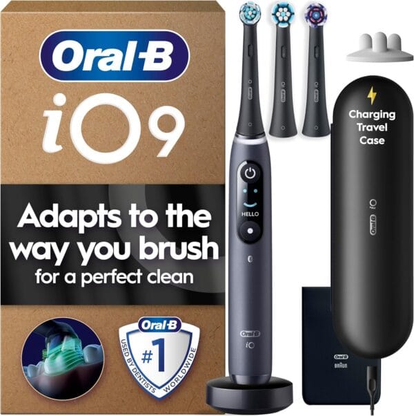Oral-B iO9 Electric Toothbrush for Adults, Black, App Connected Handle, 7 Cleaning Modes, Includes 3 Brush Heads