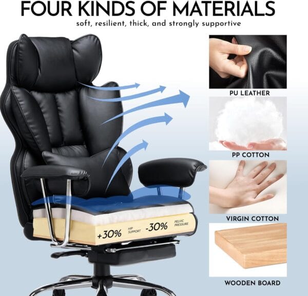 Efomao Desk Office Chair, Big and Tall PU Leather Ergonomic Office Chair