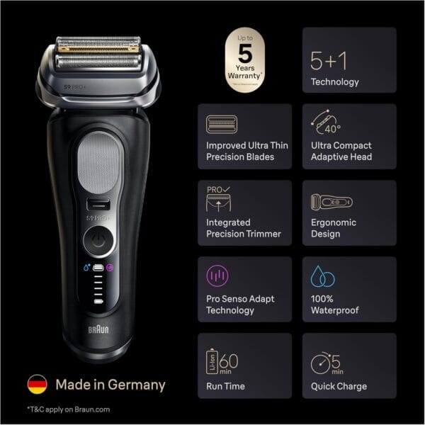 Braun Series 9 PRO+ Electric Shaver for Men, Black, 9690CCE