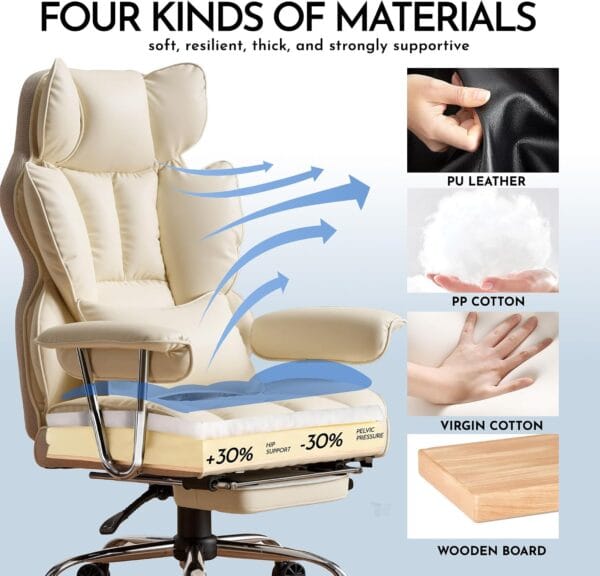 Efomao Desk Office Chair, Big and Tall PU Leather Ergonomic Office Chair