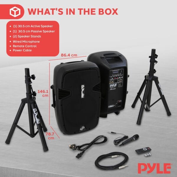 Pyle Portable Bluetooth PA Speaker System, 12"
