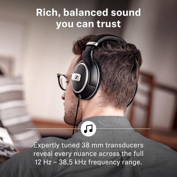 Sennheiser HD 599 SE Open-Back, Wired Over Ear Headphones, Premium Design, Natural Balanced Audio, Comfortable Fit for Music, Gaming, School, Work, Black
