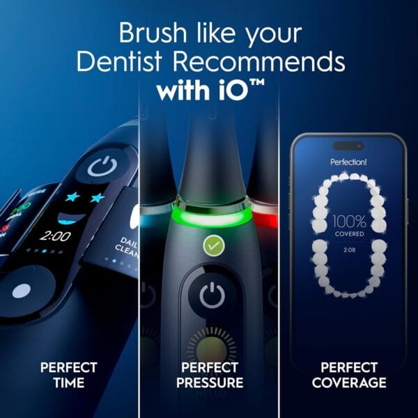 Oral-B iO9 Electric Toothbrush for Adults, Black, App Connected Handle, 7 Cleaning Modes, Includes 3 Brush Heads