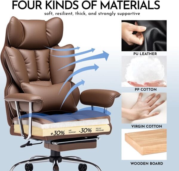 Efomao Desk Office Chair, Big and Tall PU Leather Ergonomic Office Chair