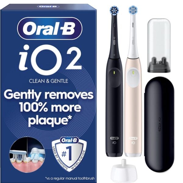 Oral-B iO2 Duo Electric Toothbrushes, 2 Handles, Night Black and Calm Pink