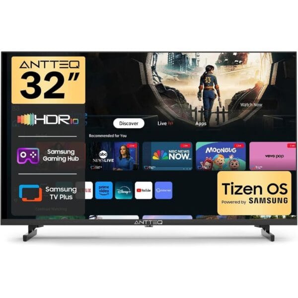 1 Antteq 32 Inch Smart TV, 32" Tizen OS HD Television with Netflix Disney+ Gaming Hub Samsung TV Plus Dolby Audio, Small TV for Bedroom or Kitchen