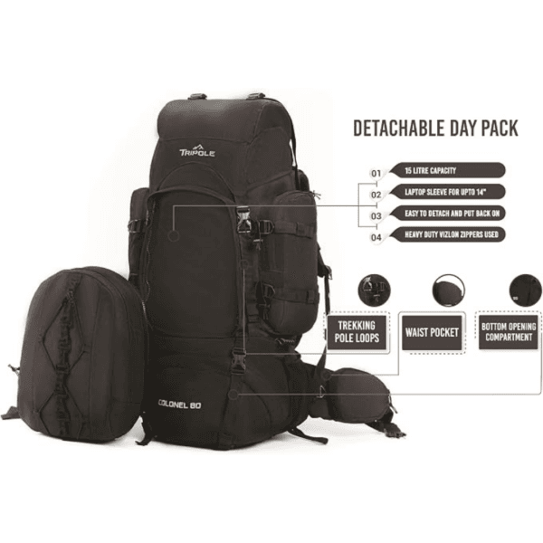 1 Tripole Colonel Series Internal Frame Rucksack - with Detachable Daypack & Rain Cover