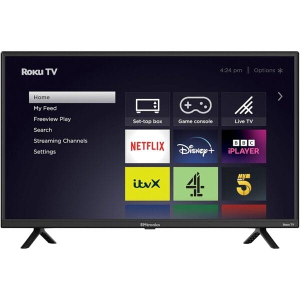 1 EMtronics EM32ROK Roku Smart TV 32" Inch HD Ready 720p with Netflix, Disney+, BBC, Freeview Play, Dolby Audio, Mobile Control and 3 x HDMI, USB - Black (2024 Model)