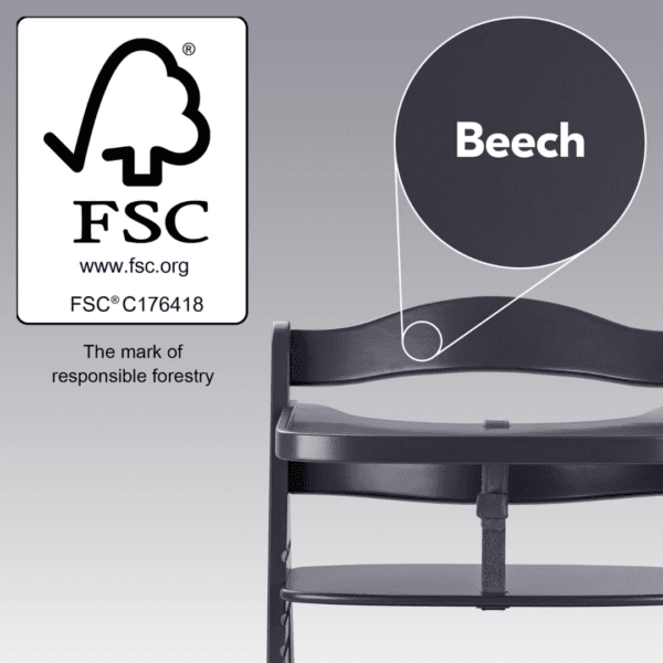 hauck Grow-Along Wooden Highchair with Tray and Wheels, Beta+ Dark Grey