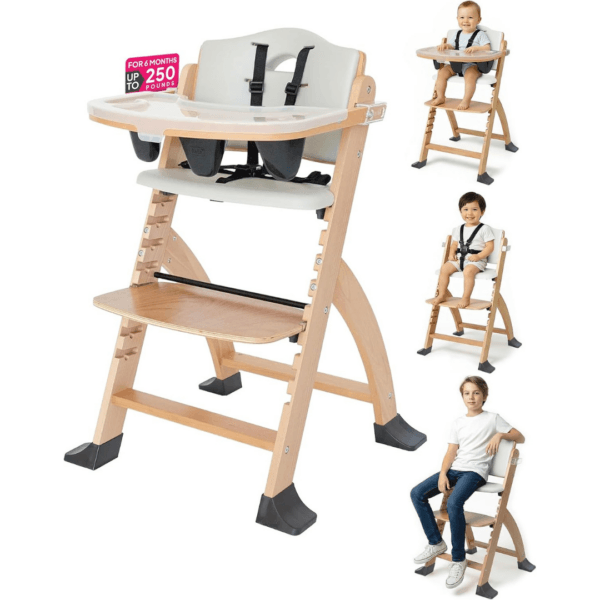1 Abiie Beyond Junior Wooden High Chair with Tray - Adjustable and Convertible High Chair for Babies and Toddlers