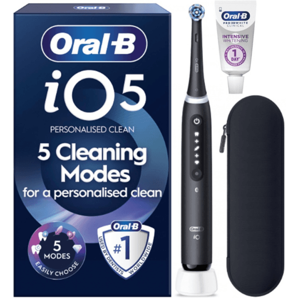 Oral-B iO5 Electric Toothbrush, Matt Black, with Travel Case and Toothpaste