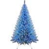8Ft Flocked Prelit Blue Christmas Tree with Blue LED Lights Multifunction