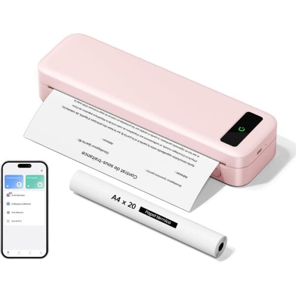 Portable Thermal Printer A4 Inkless Wireless Bluetooth Small Mobile - Pink