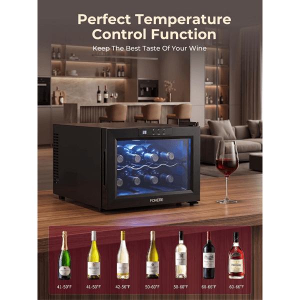 FOHERE Wine Cooler Fridge 8 Bottles, Table-Top Wine Fridge with Glass Door