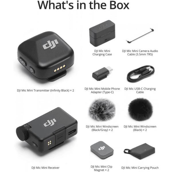 DJI Mic Mini (2 TX + 1 RX + Charging Case), Ultralight, Detail-Rich Audio
