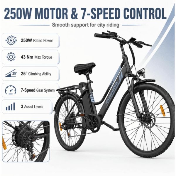 E Bikes for Men Adults, 250W Electric Bike with 39nm Torque