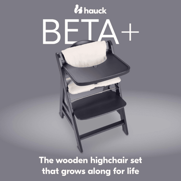 hauck Grow-Along Wooden Highchair with Tray and Wheels, Beta+ Dark Grey