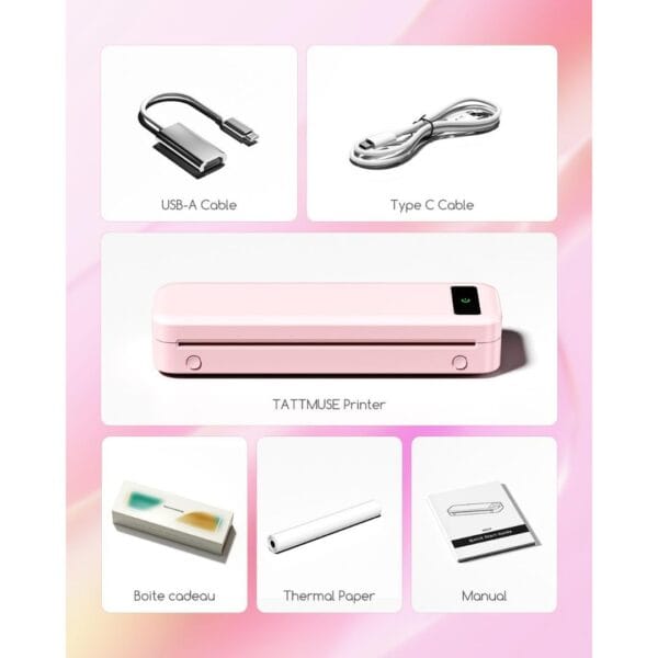 Portable Thermal Printer A4 Inkless Wireless Bluetooth Small Mobile - Pink