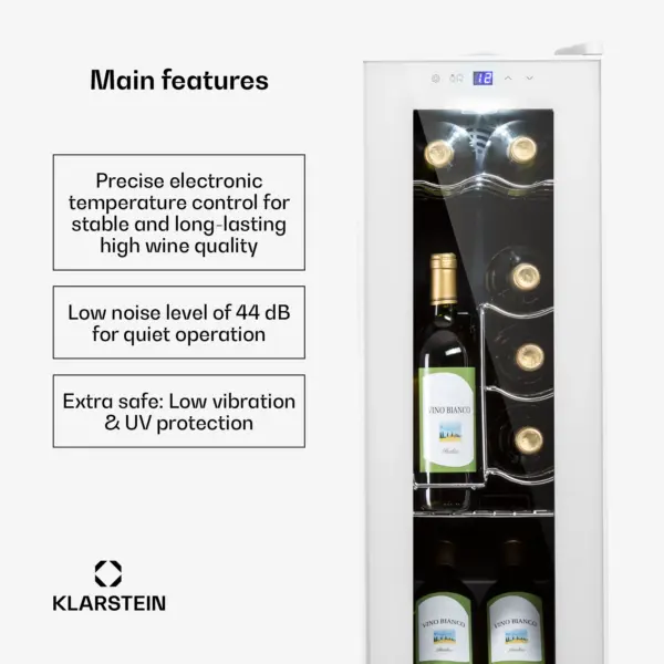 KLARSTEIN Shiraz Wine Cooler White – 12 Bottles