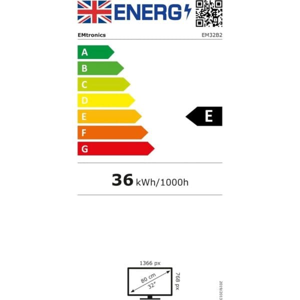 EMtronics 32 inch HD LED TV Black with Freeview, HDMI, USB Media Player, Coaxial, AUX, PVR Recording