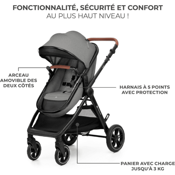 Kinderkraft ESME 3-in-1 Travel System with Mink PRO I-Size Car Seat, Grey