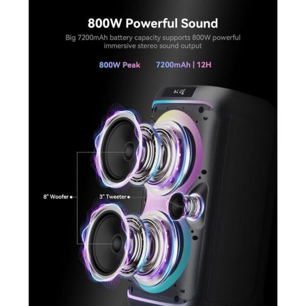 GKDT81 Karaoke Machine with 2 Microphones for Adults, 80W Rated Power, Dual 8" Woofers, Portable Bluetooth Party Speaker with Wheels & Pull Handle