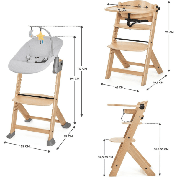 Kinderkraft ENOCK Wooden Highchair + Baby Bouncer CALMEE