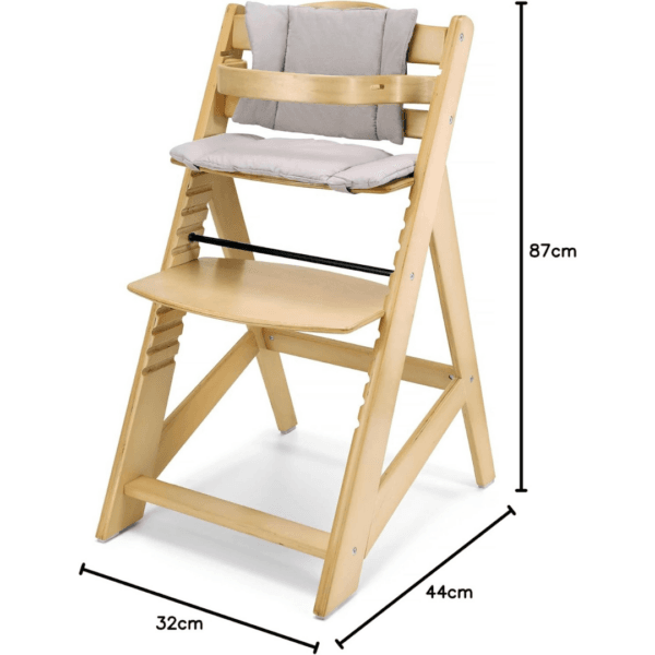 Moby-System Wooden High Chair, Adjustable Seat & Footrest, Natural Wood