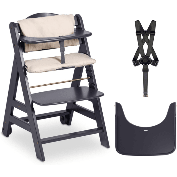 hauck Grow-Along Wooden Highchair with Tray and Wheels, Beta+ Dark Grey